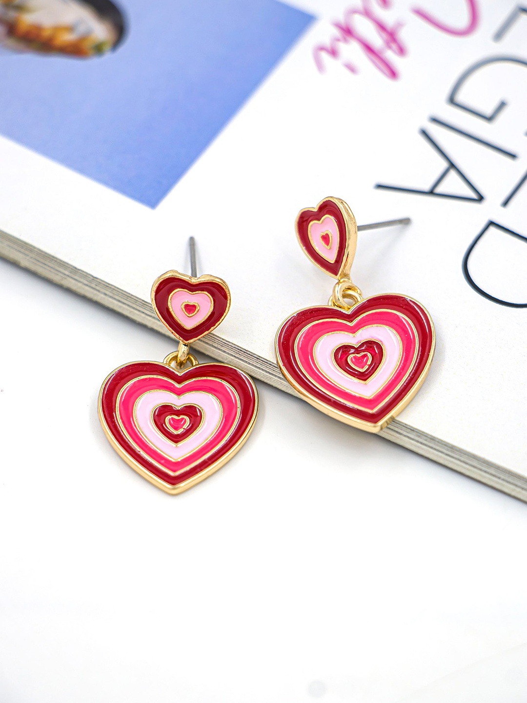 

Bellofox Pink & Gold-Toned Contemporary Drop Earrings
