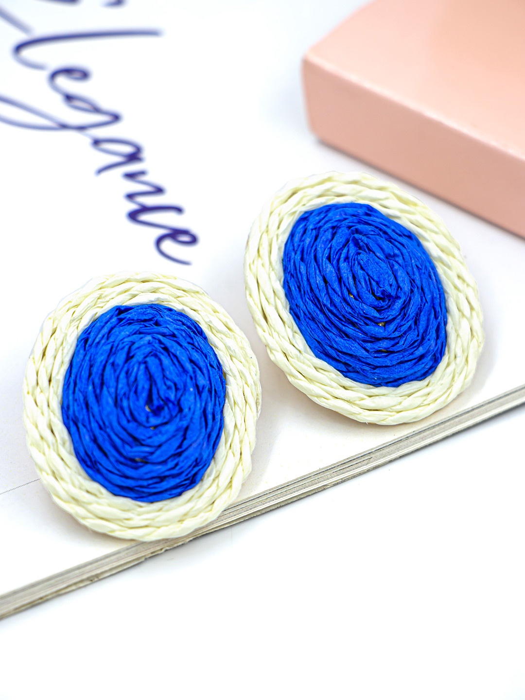 

Bellofox Women Blue & White Oval Studs Earrings