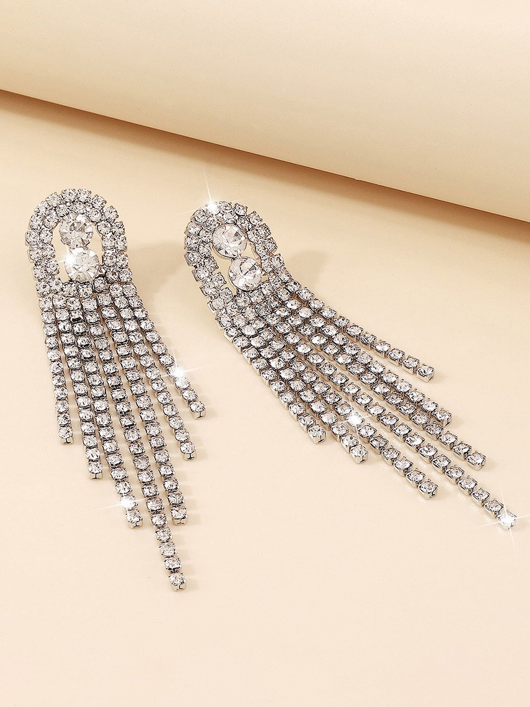 

Bellofox Women Silver-Toned Rhinestone Silver-Plated Contemporary Drop Earrings