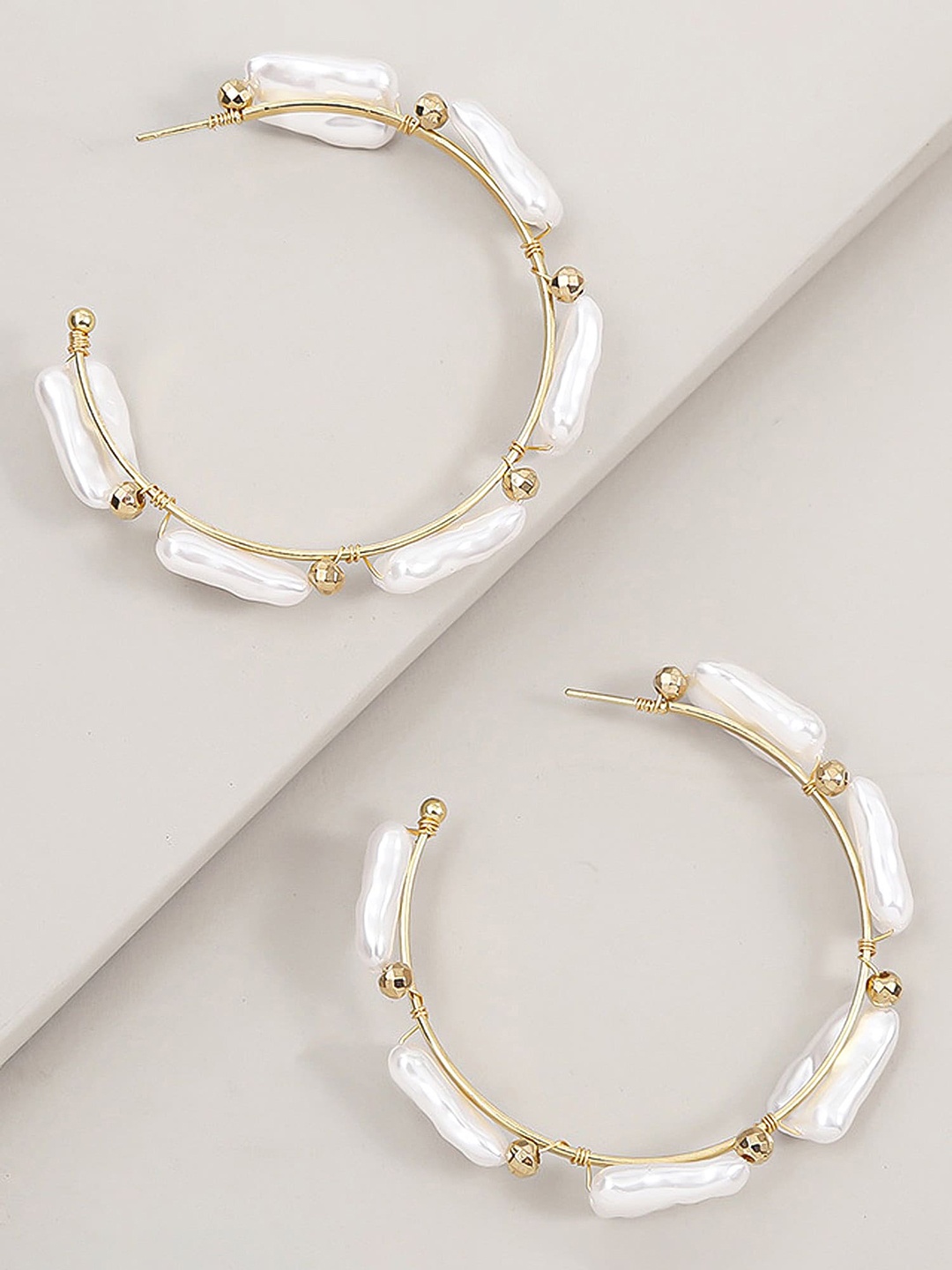 

Bellofox Women White & Gold-Toned Contemporary Half Hoop Earrings