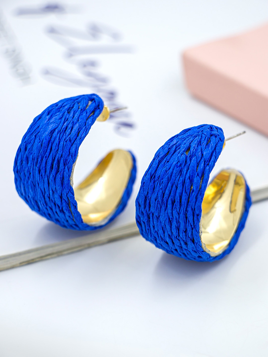 

Bellofox Blue & Gold-Toned Contemporary Half Hoop Earrings