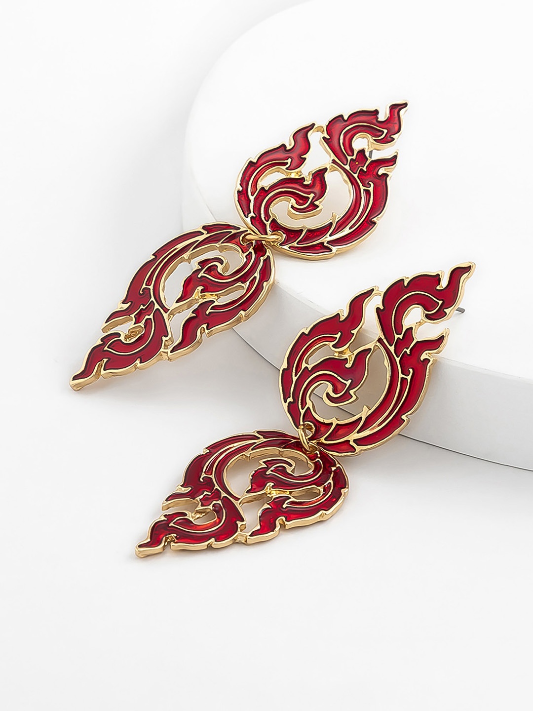 

Bellofox Gold-Toned & Red Contemporary Drop Earrings