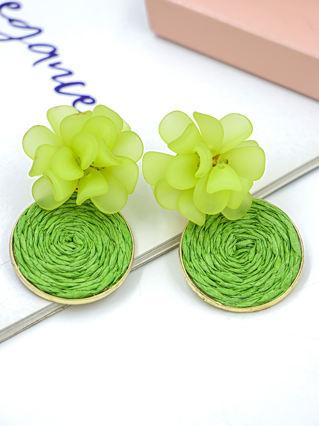 

Bellofox Green Contemporary Raffia Floral Studs Earrings
