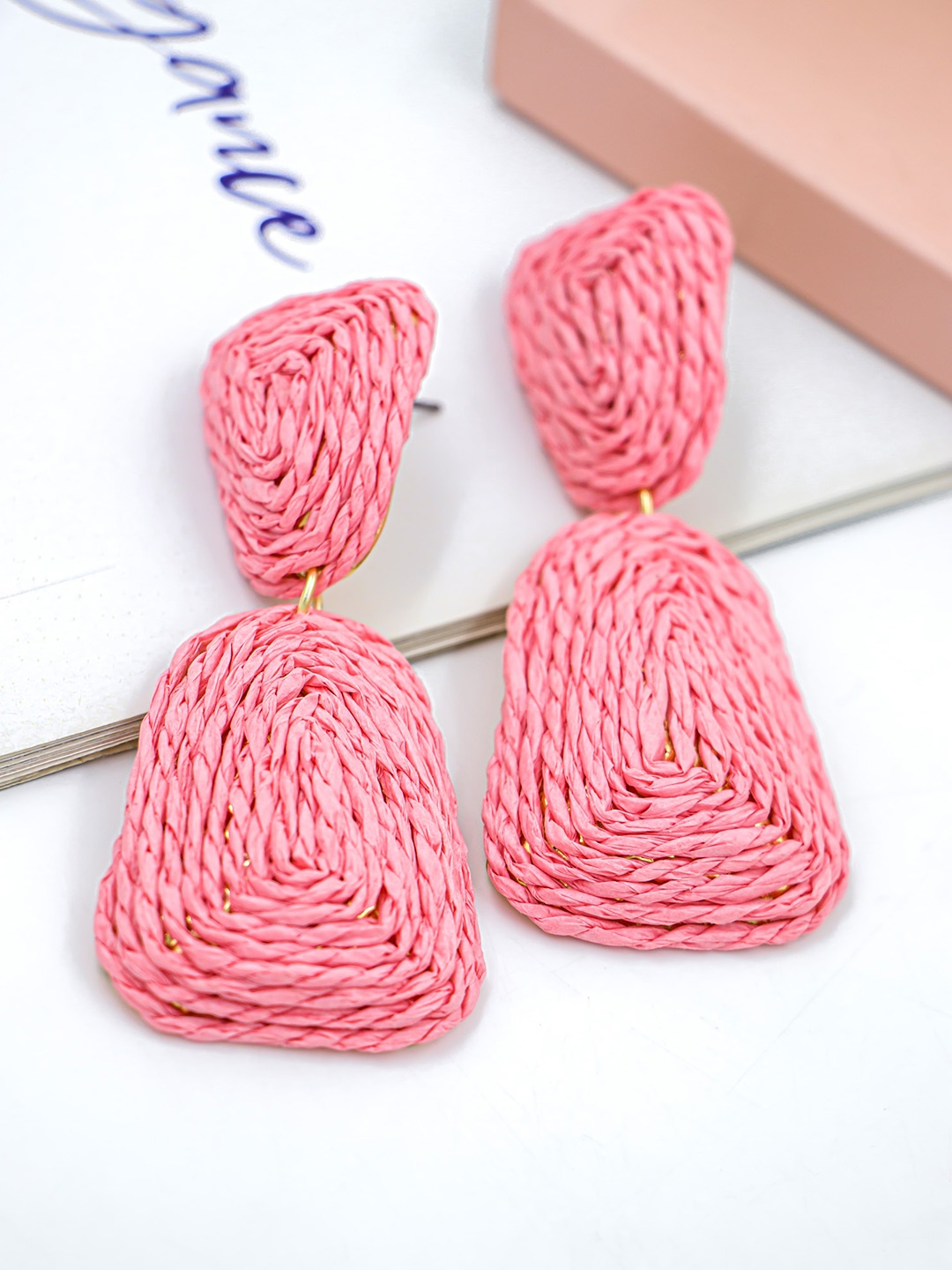 

Bellofox Pink Contemporary Raffia Drop Earrings