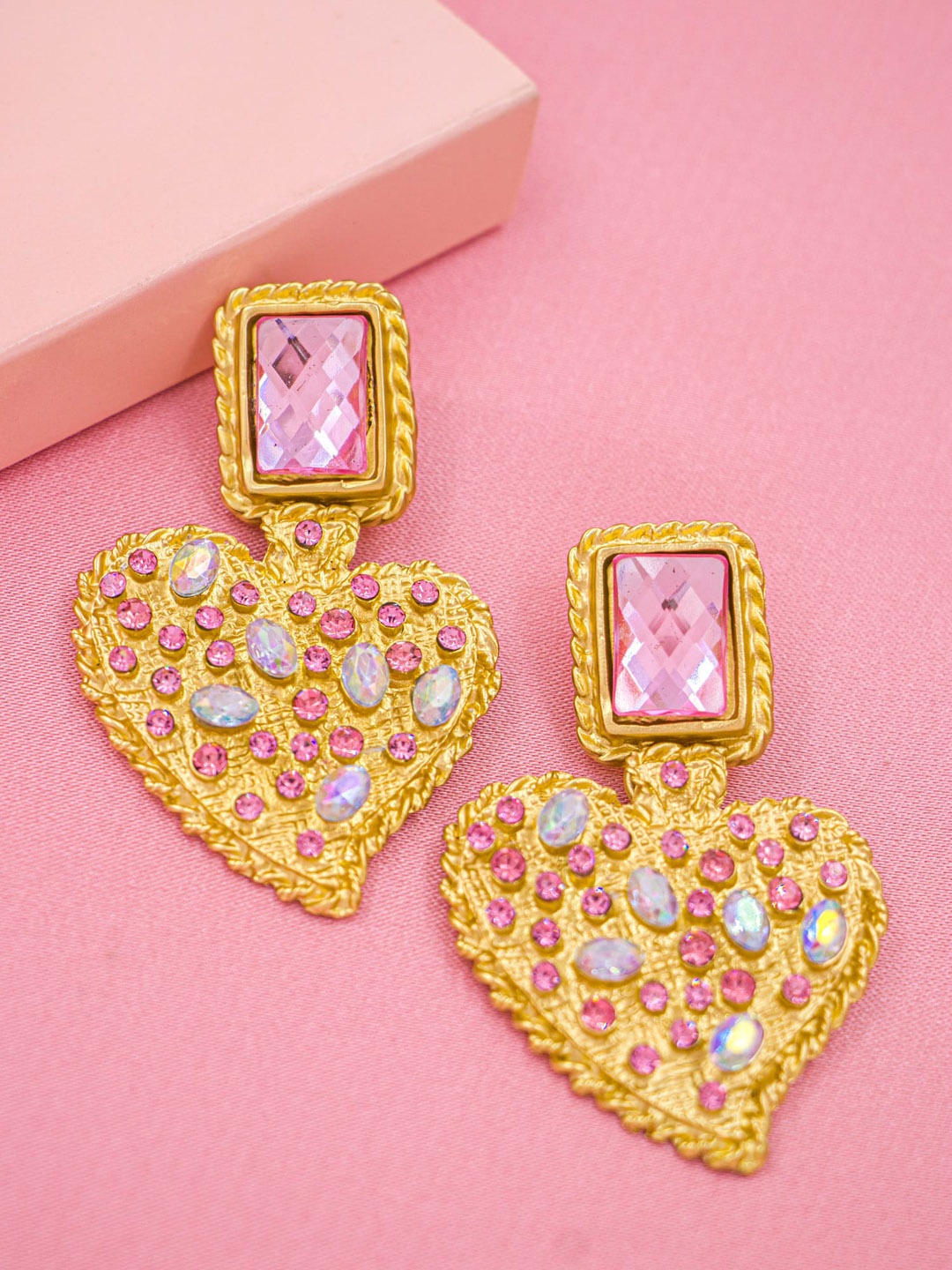 

Bellofox Women Gold-Toned & Pink Contemporary Drop Earrings