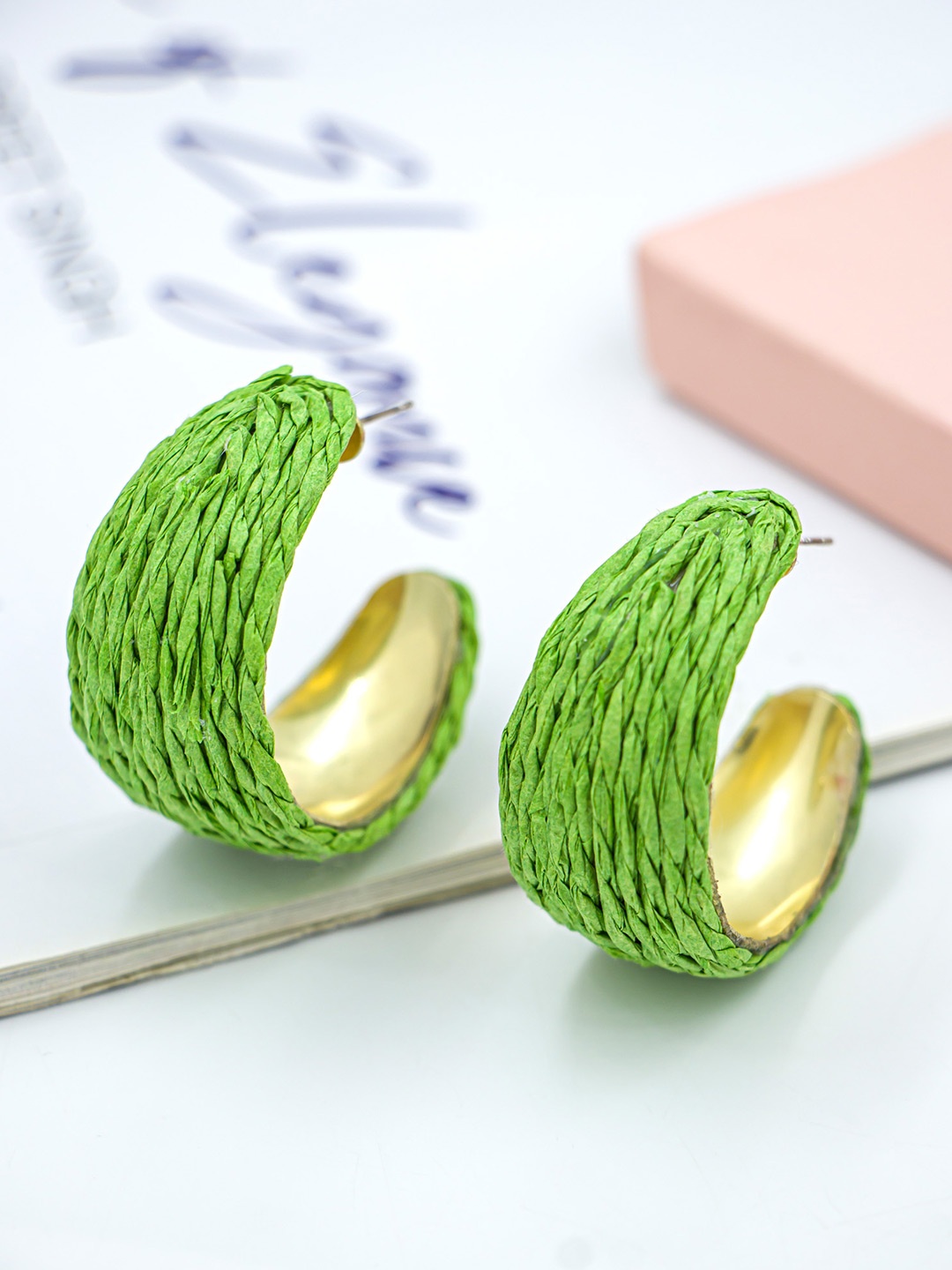 

Bellofox Green Contemporary Half Hoop Earrings
