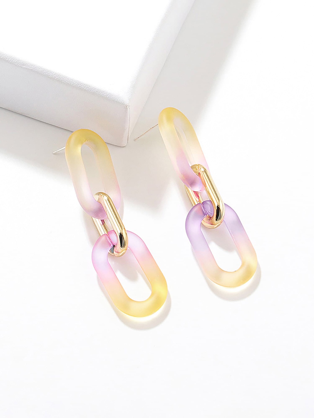 

Bellofox Women Pink & Yellow Contemporary Drop Earrings