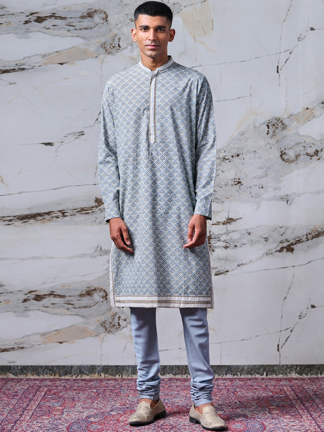 

Tasva Men Blue Floral Printed Pure Cotton Kurta with Pyjamas