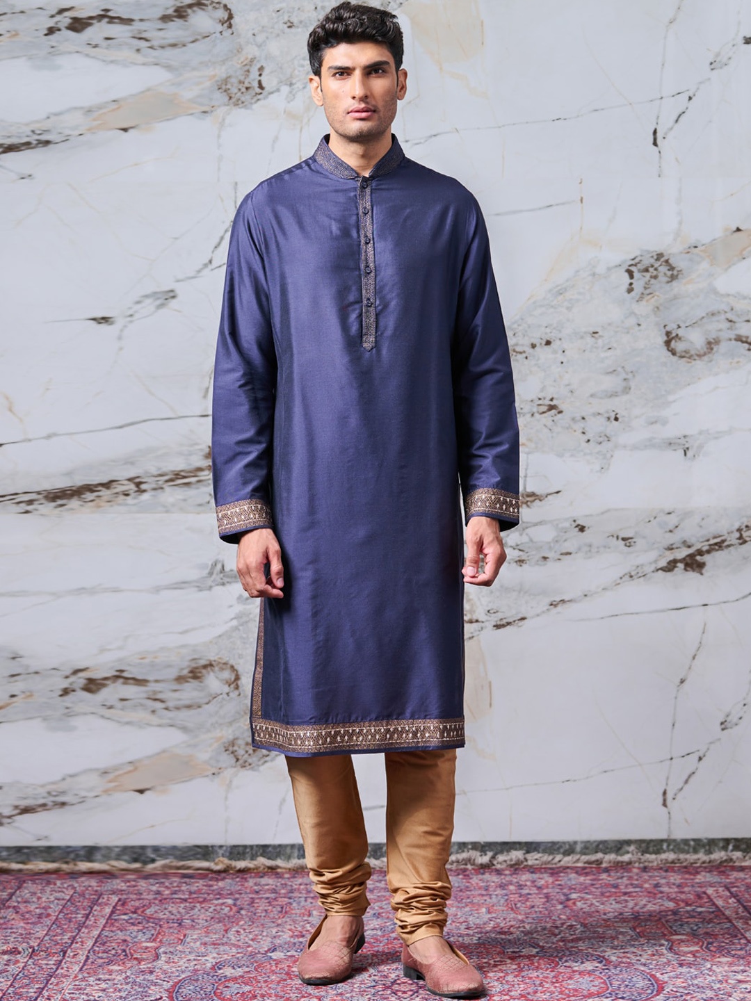 Tasva Men Navy Blue Kurta with Churidar