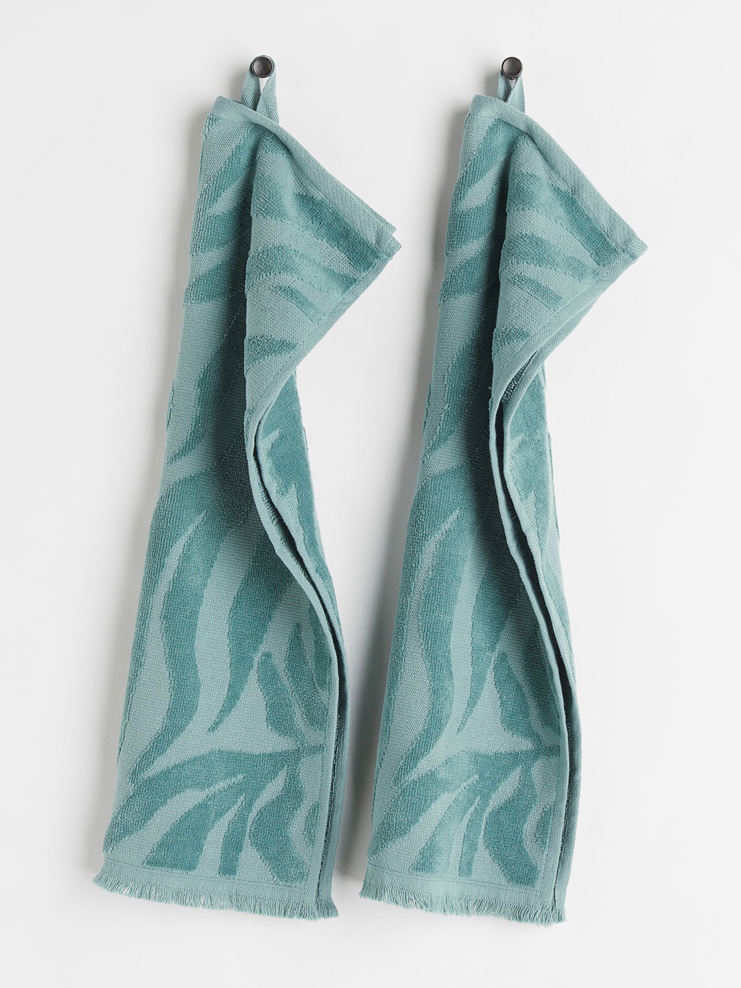 H&M Set of 2 Printed Pure Cotton Jacquard Weave Guest Towels, Turquoise blue
