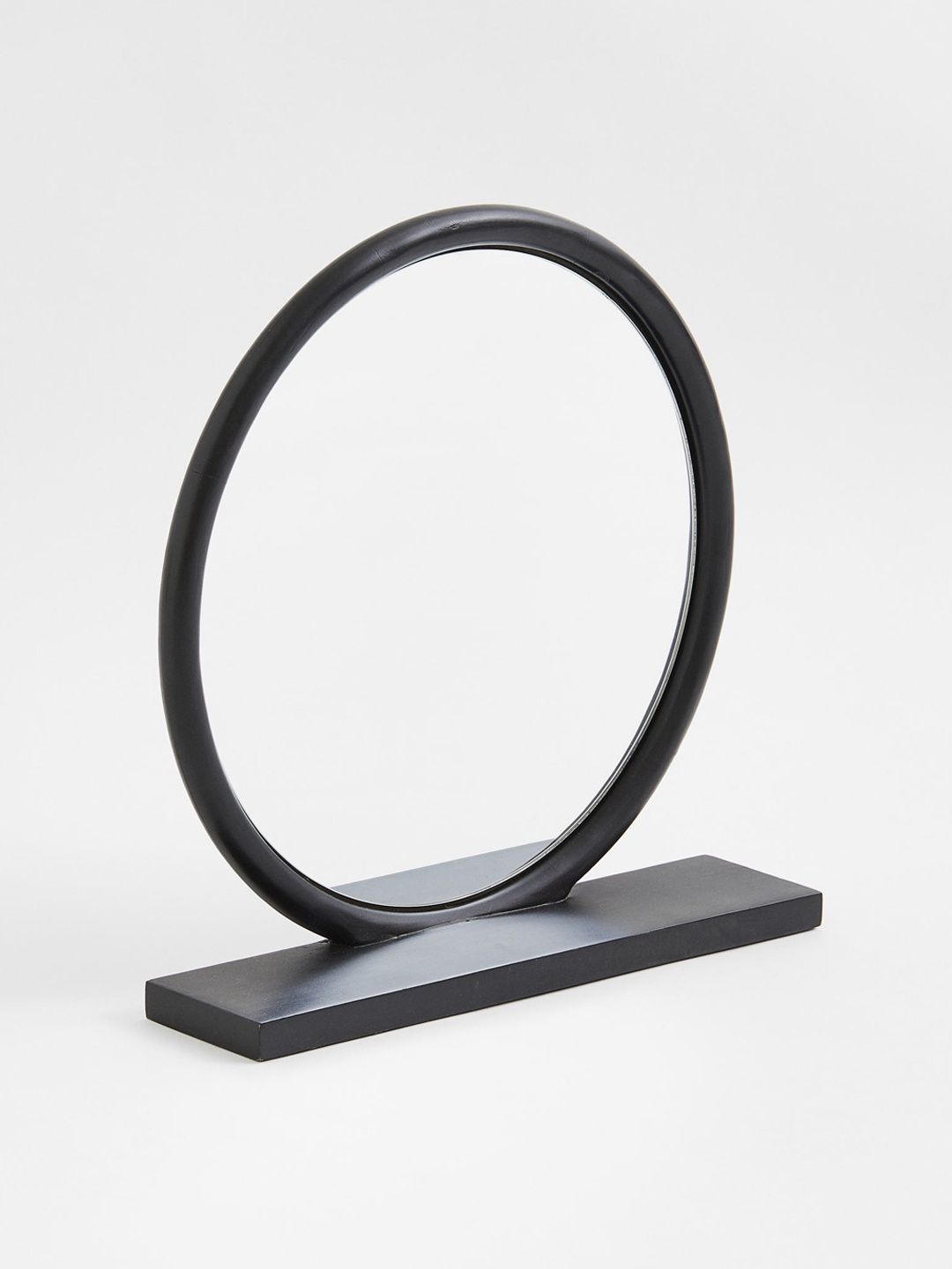 

H&M Black Solid Round Shelf-Detail Mirror