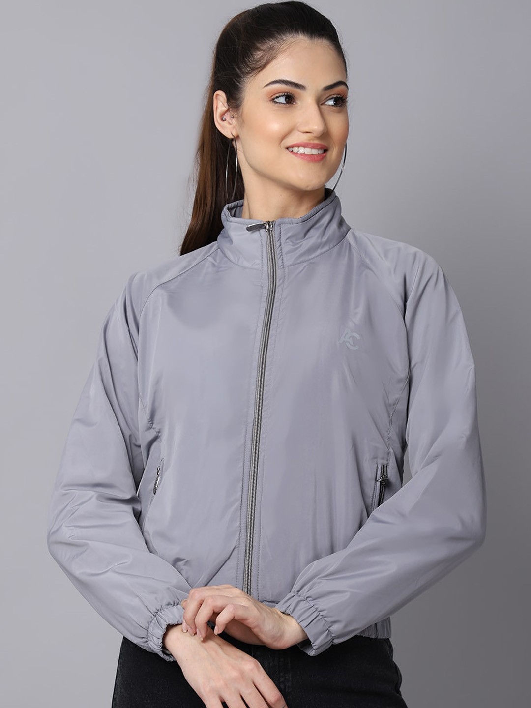 

ANTI CULTURE Women Grey Solid Windcheater Bomber Jacket