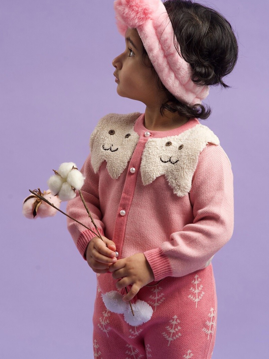 

Greendeer Unisex Kids Pink & White Colourblocked Cardigan