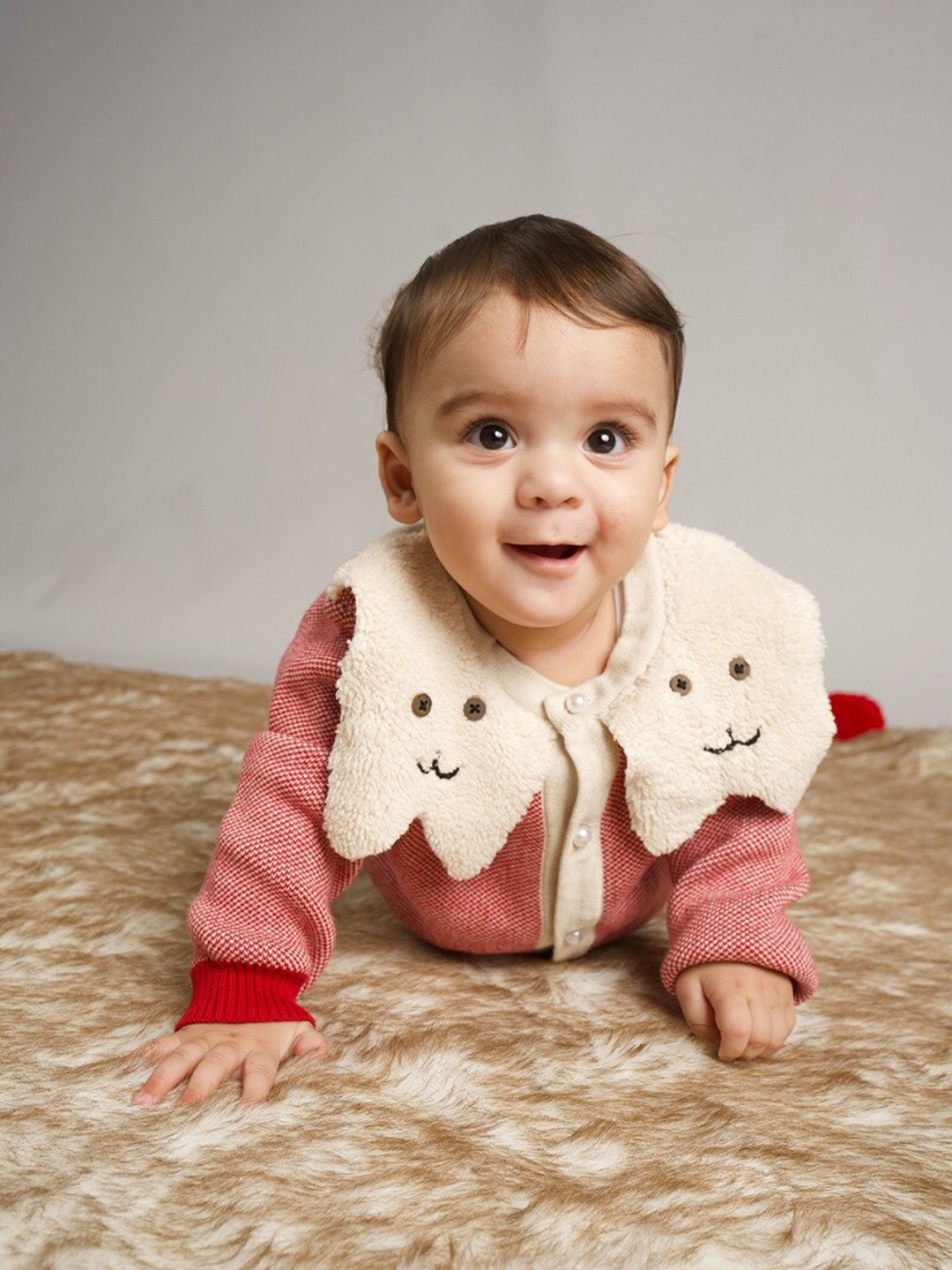 

Greendeer Unisex Kids Red & White 100% Cotton Cardigan