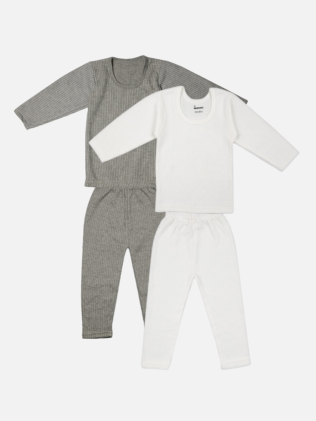 

TINY HUG Girls Pack Of 3 Striped Cotton Thermal Sets, Off white