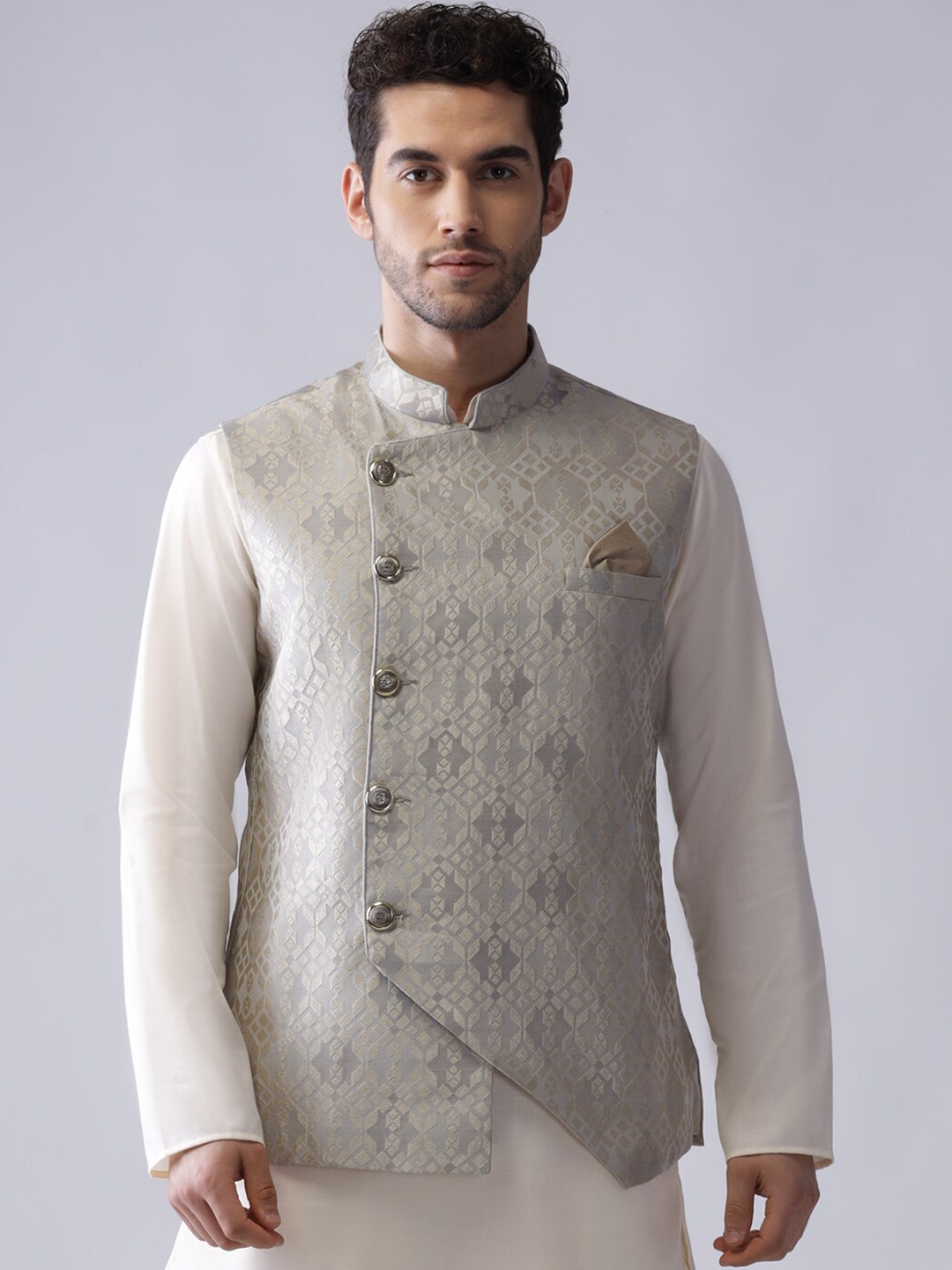 

KISAH Men Grey Printed Woven Nehru Jacket