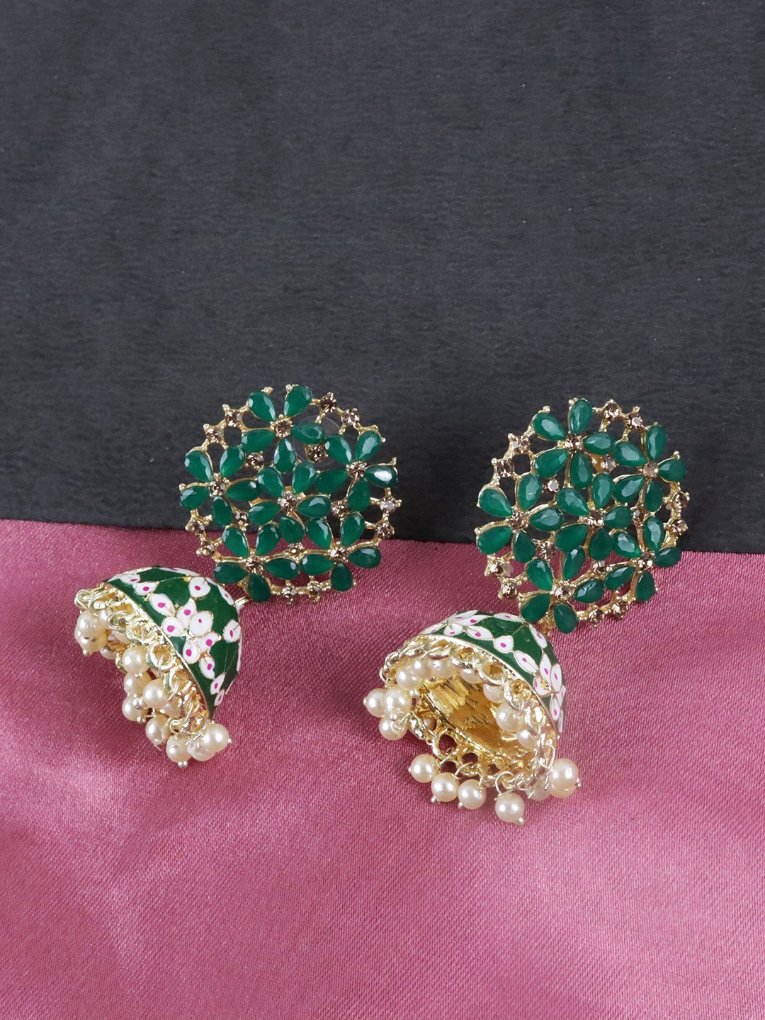 

Krelin Women Green Dome Shaped Jhumka Earrings