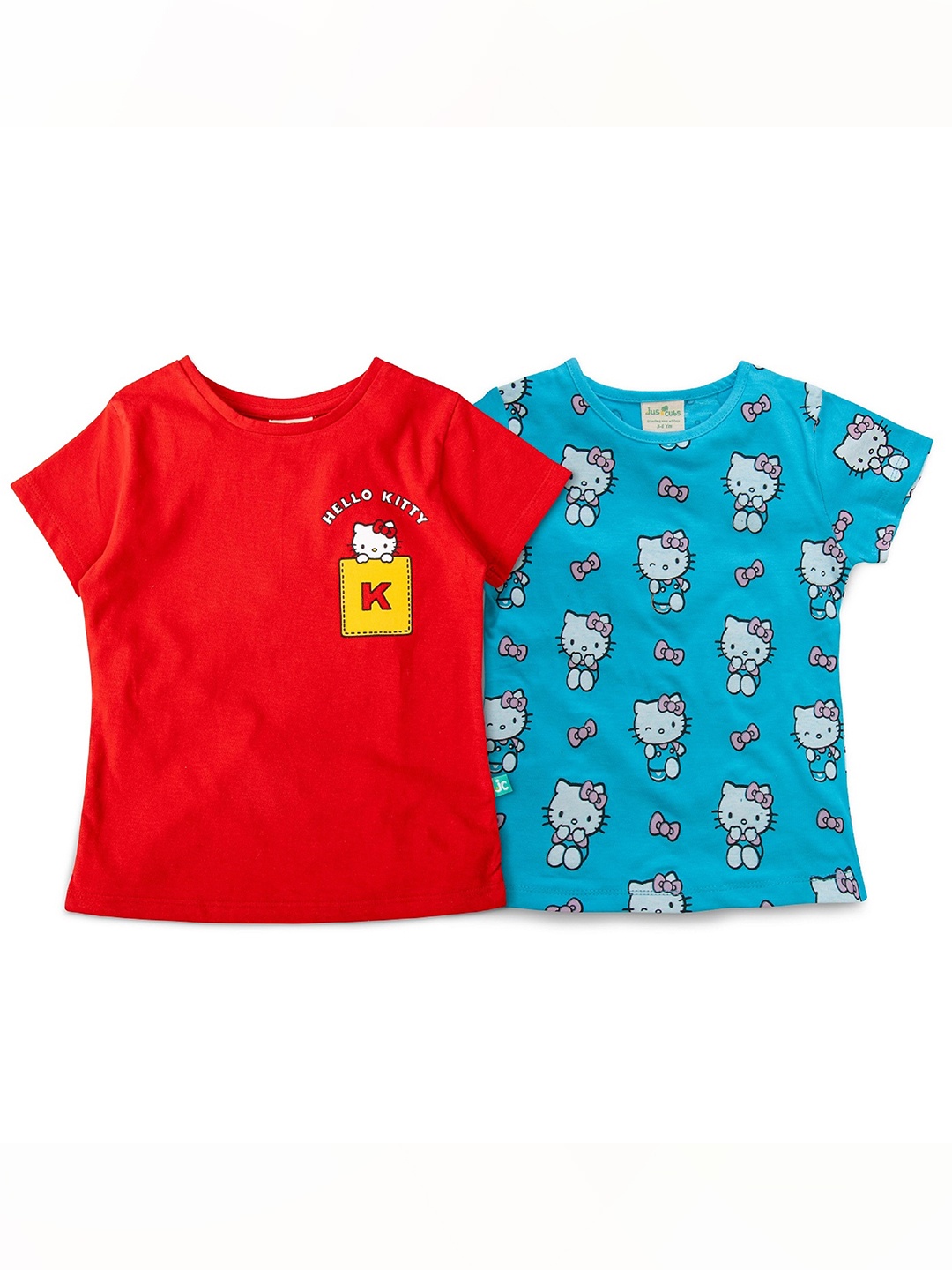 

JusCubs Girls Pack Of 2 Red & Blue Hello Kitty Printed Cotton T-shirt
