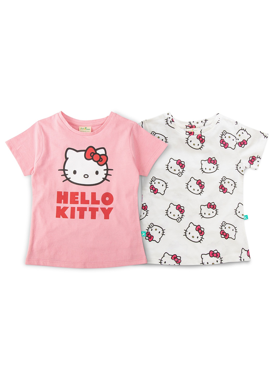 JusCubs Pack Of 2 Girls Pink & White Hello Kitty Printed T-shirt