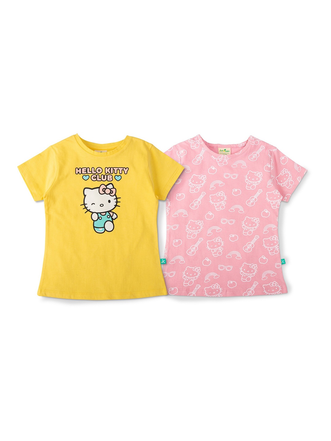 

JusCubs Pack Of 2 Girls Yellow & Pink Hello Kitty Printed T-shirt