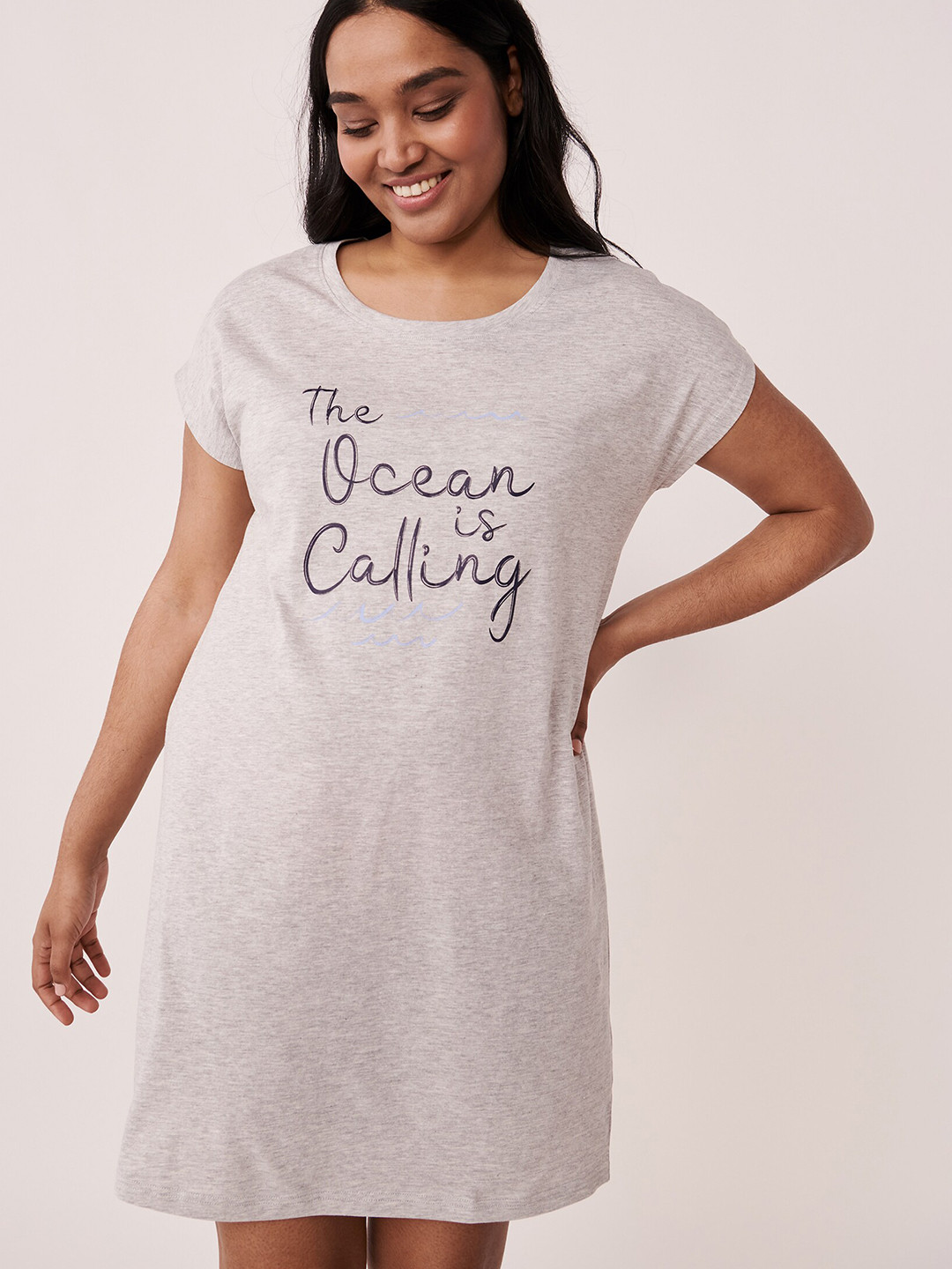 

La Vie en Rose Women Grey Printed Pure Cotton Nightdress