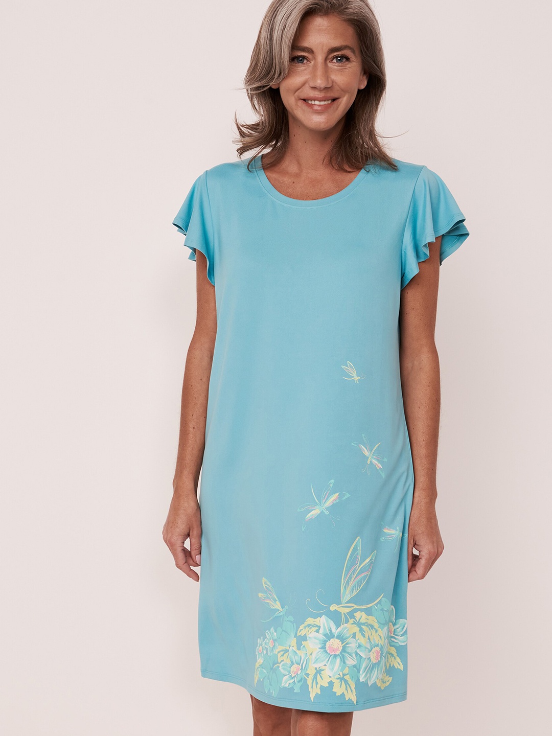 

La Vie en Rose Blue & Yellow Printed T-shirt Nightdress