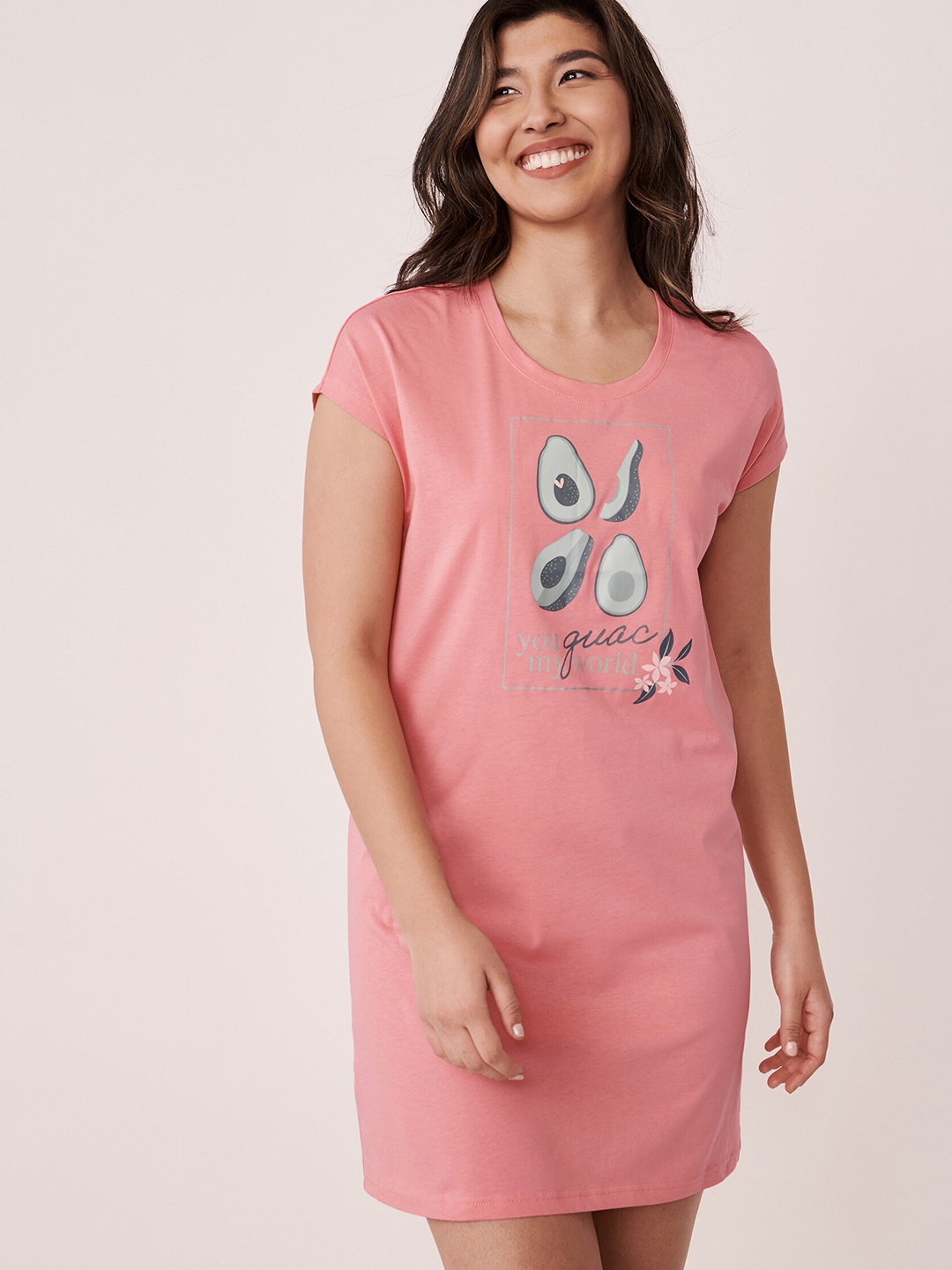 La Vie en Rose Women Pink Printed Pure Cotton Nightdress