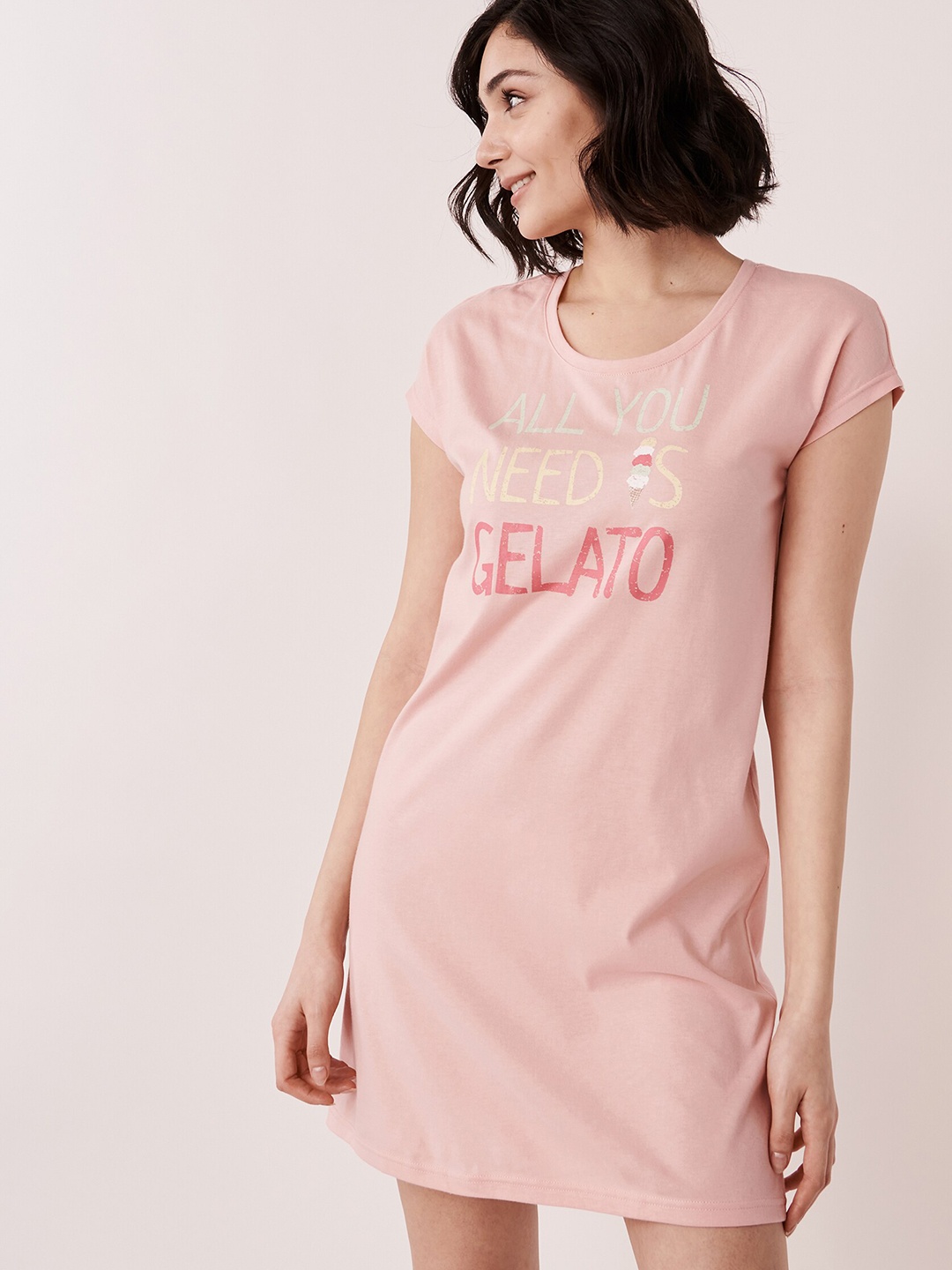 

La Vie en Rose Women Peach Printed Pure Cotton Nightdress