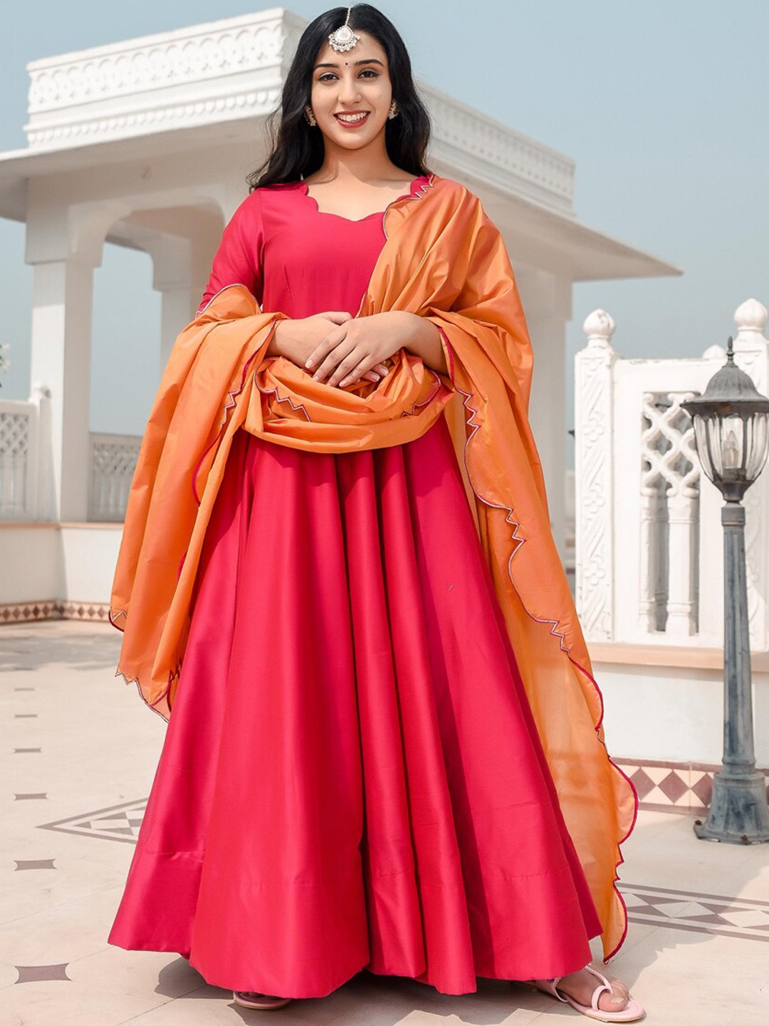 

Indian Virasat Women Pink Kurta with Trousers & With Dupatta