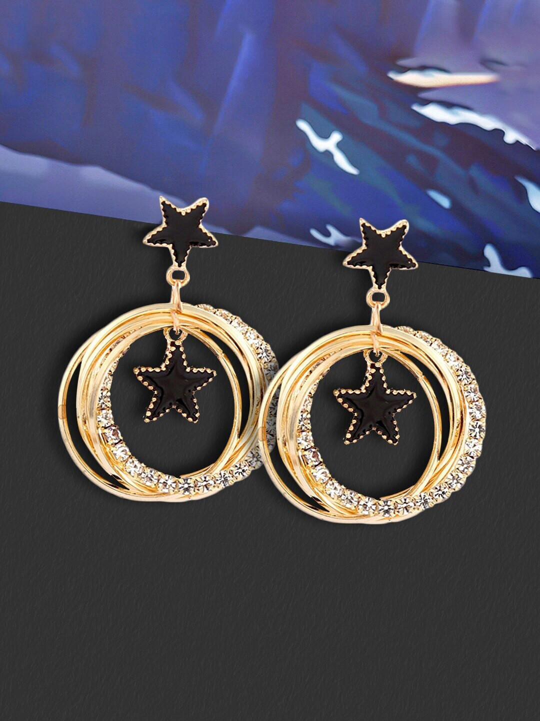 

AVANT-GARDE PARIS Black And Gold Toned Circular Drop Earrings