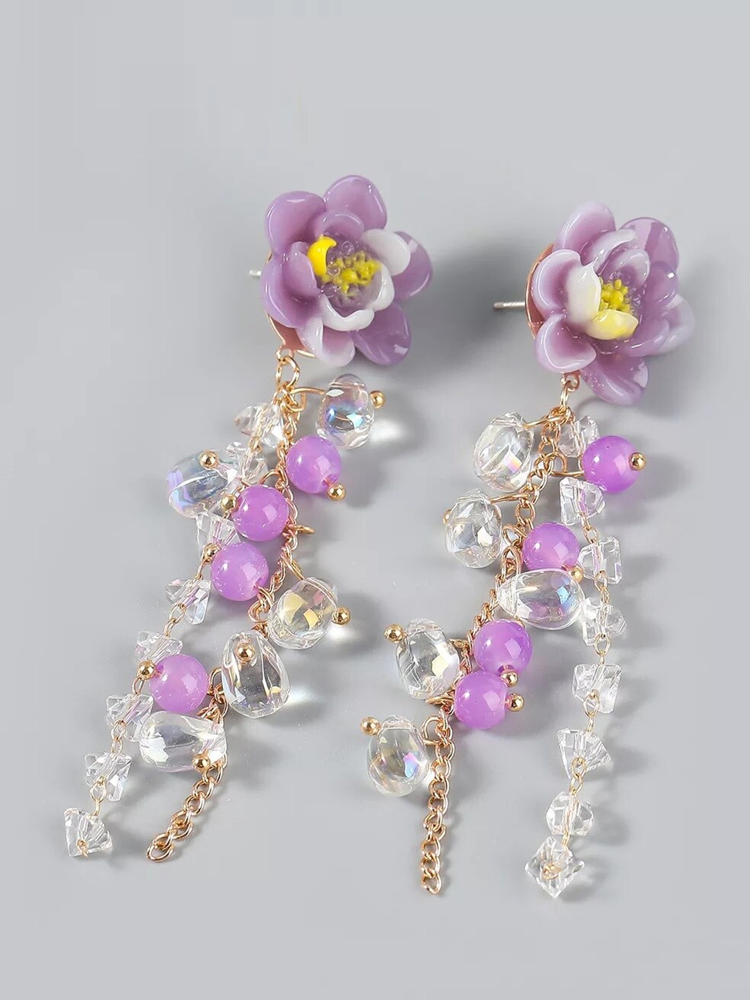 

AVANT-GARDE PARIS Women Purple & Transparent Floral Drop Earrings