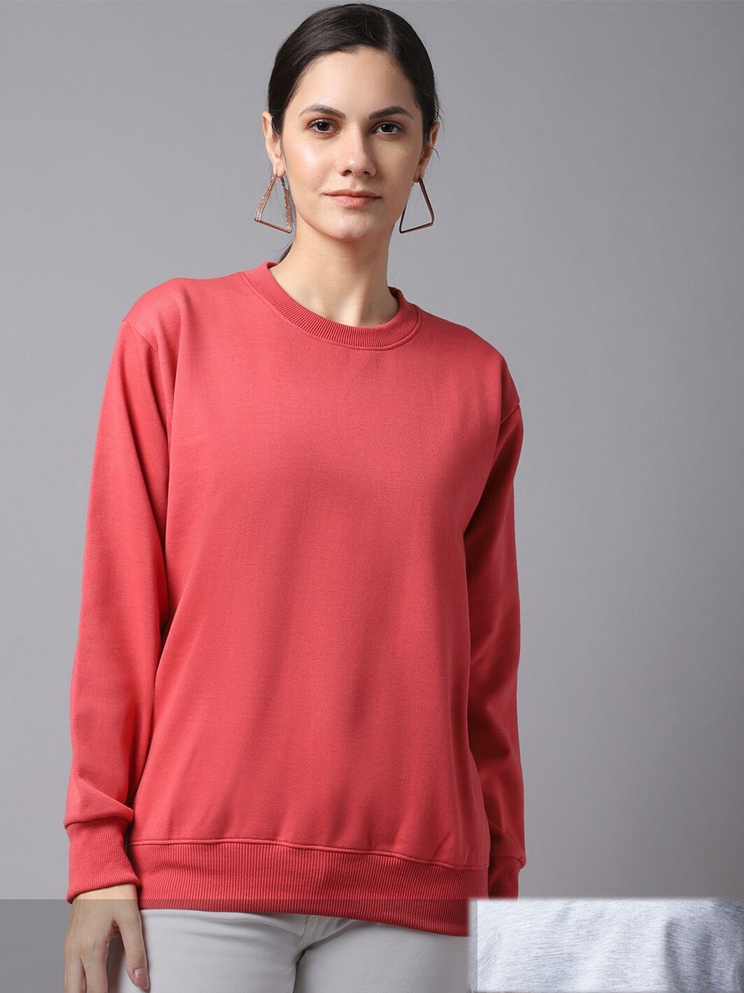 

MACK JONNEY Women Pack of 2 Peach-Coloured & Grey Fleece Sweatshirts