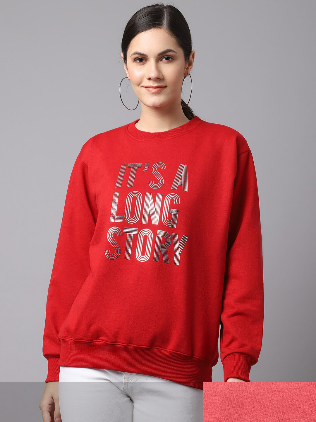 

MACK JONNEY Women Pack Of 2 Red & Pink Fleece Printed Sweatshirt