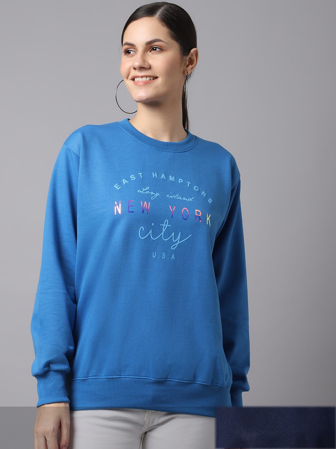 

MACK JONNEY Pack Of 2 Women Blue & Navy Blue Solid Sweatshirt