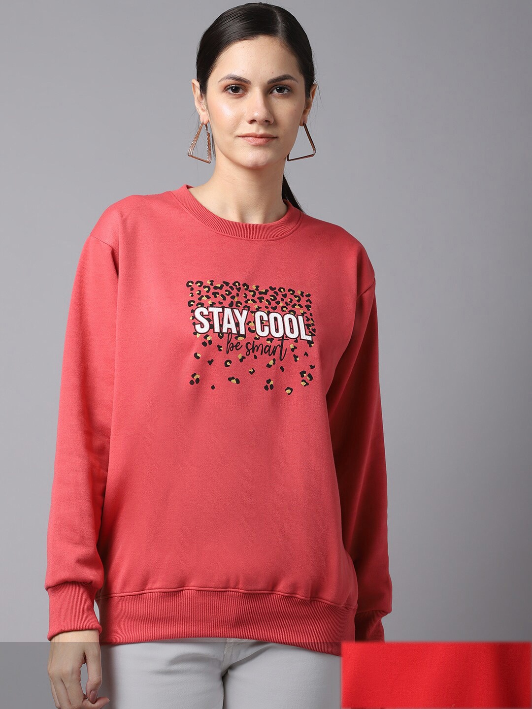 MACK JONNEY Women Pack Of 2 Peach-Coloured & Red Printed Sweatshirts