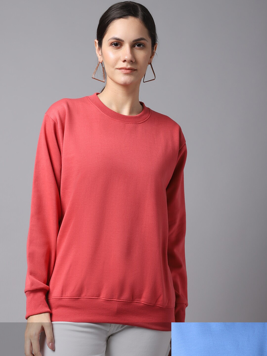 

VIMAL JONNEY Women Pack Of 2 Blue & Peach Fleece Sweatshirt