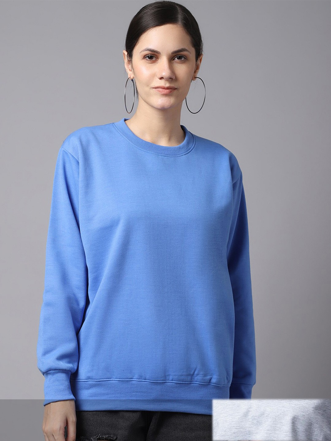 

MACK JONNEY Pack Of 2 Women Blue & Grey Solid Sweatshirt