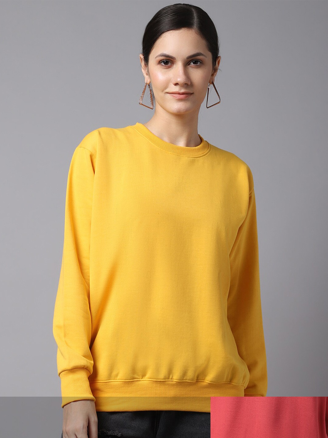 

VIMAL JONNEY Women Pack Of 2 Yellow & Peach Fleece Sweatshirt