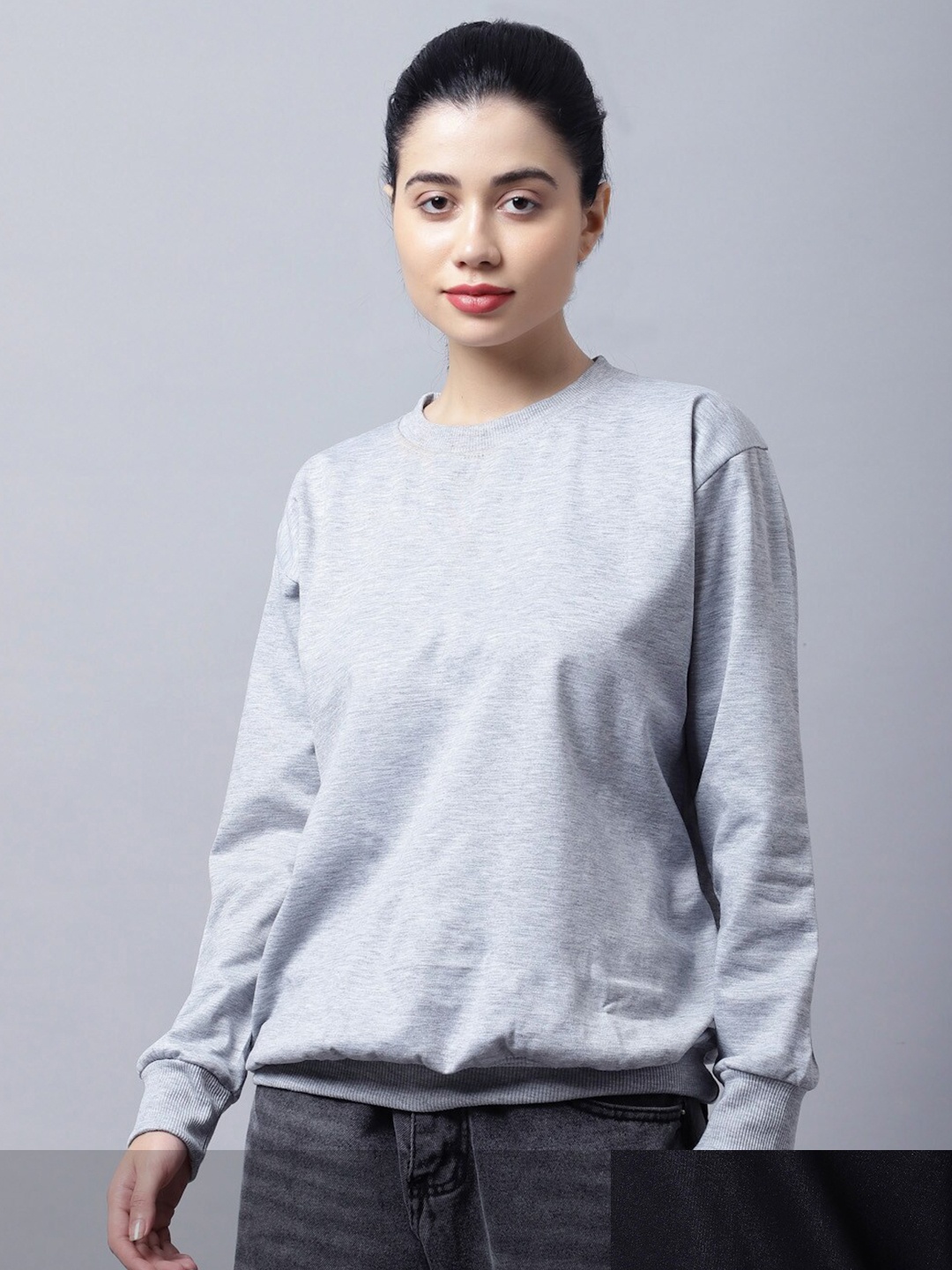 

MACK JONNEY Women Pack of 2 Grey & Black Fleece Sweatshirts