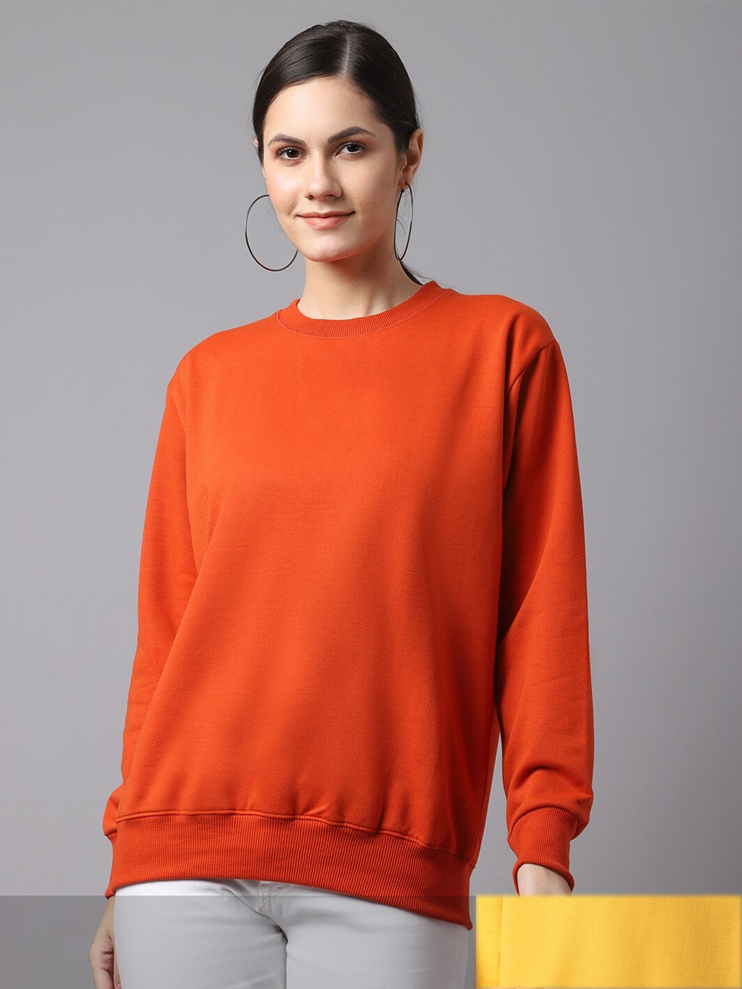 

VIMAL JONNEY Pack Of 2 Women Orange & Yellow Solid Sweatshirt