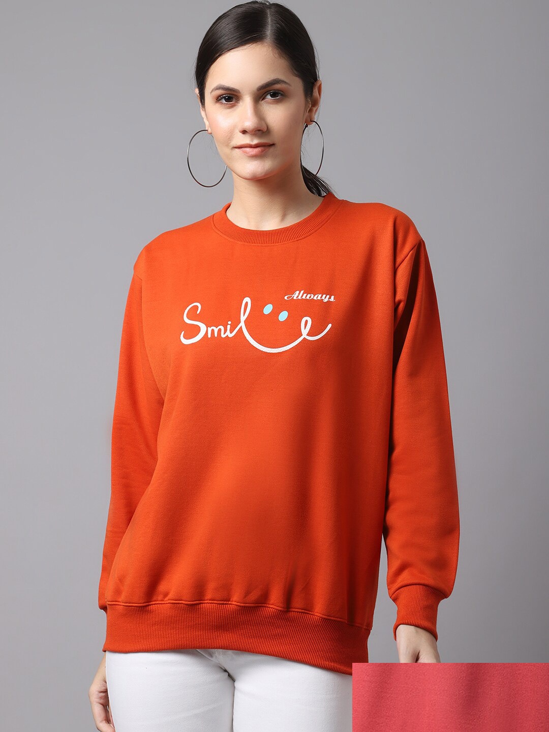 

MACK JONNEY Women Pack of 2 Orange & Pink Printed Fleece Sweatshirts