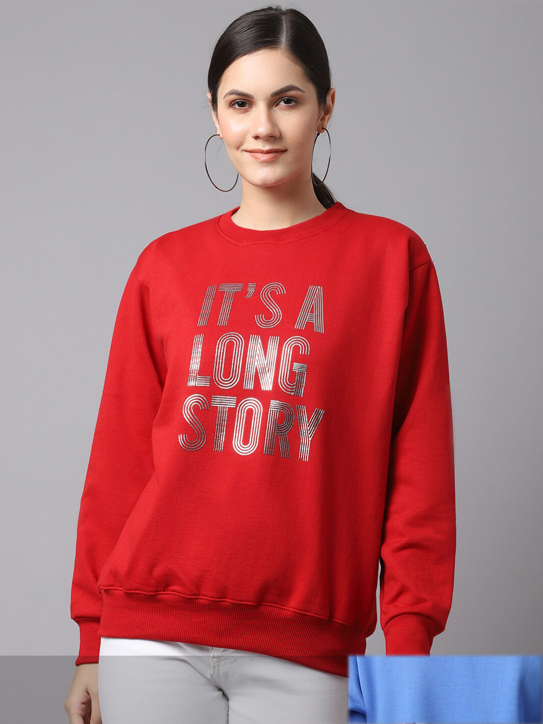 

MACK JONNEY Women Pack of 2 Red & Blue Printed Sweatshirts