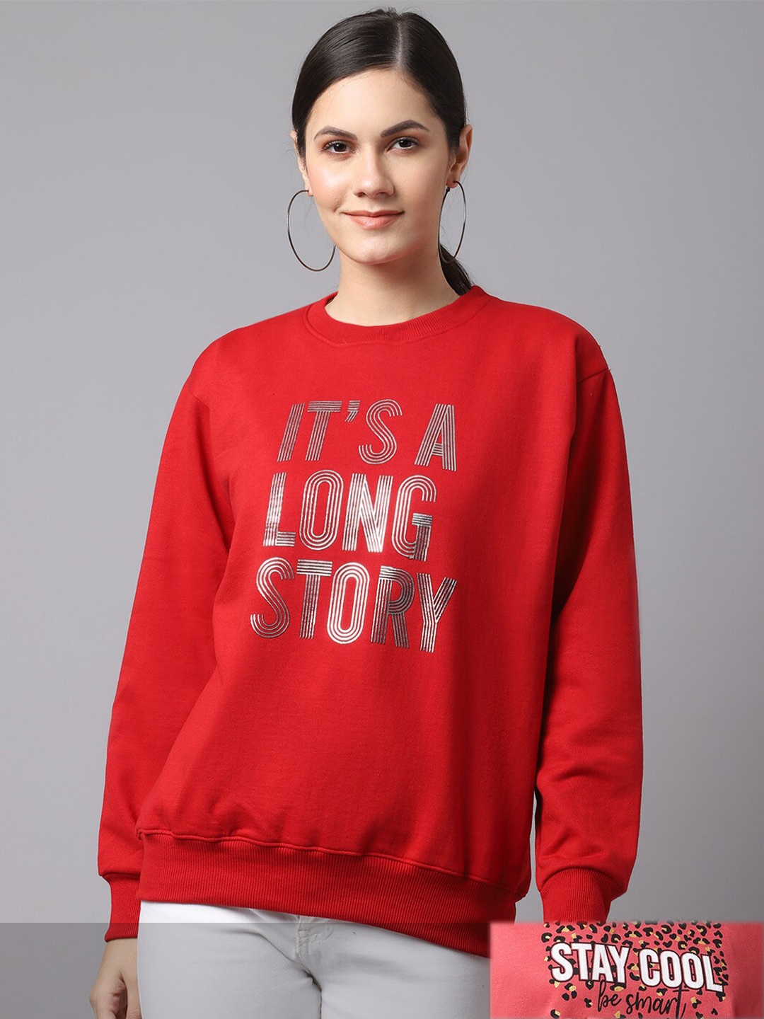 

VIMAL JONNEY Women Pack of 2 Peach & Red Printed Sweatshirt