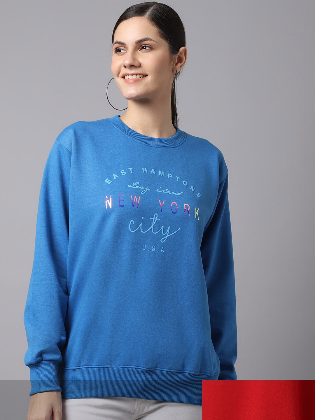 MACK JONNEY Women Pack of 2 Red & Blue Printed Sweatshirt