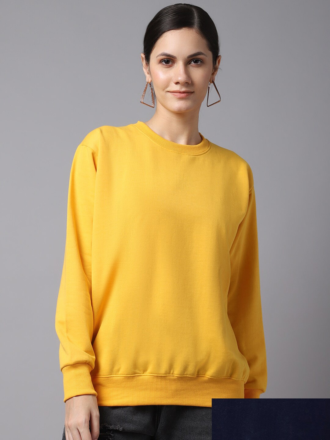 

VIMAL JONNEY Women Pack of 2 Yellow & Navy Blue Solid Fleece Sweatshirt