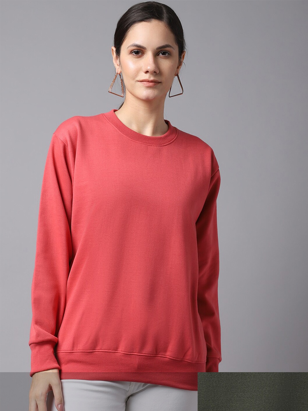 

VIMAL JONNEY Women Pack of 2 Olive Green & Peach-Coloured Sweatshirt