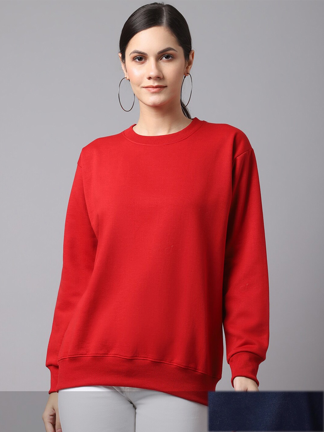 

MACK JONNEY Pack Of 2 Women Red & Navy Blue Solid Sweatshirt