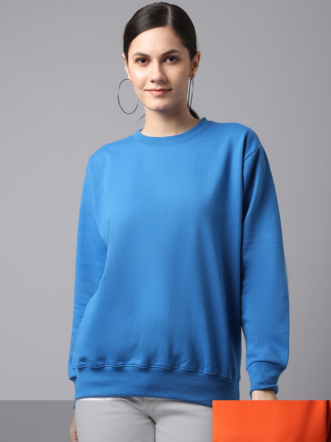 

VIMAL JONNEY Pack Of 2 Women Blue & Orange Solid Sweatshirt