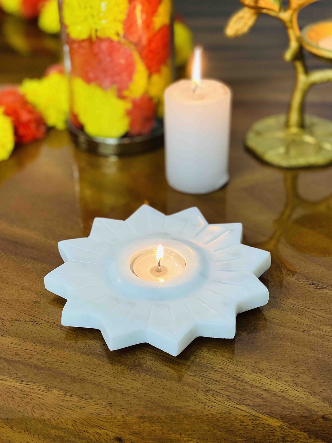 

Folkstorys White Solid Marble Diya Showpiece
