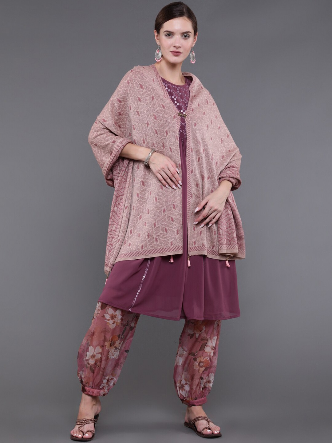 

saubhagya Women Rose Gold & Pink Longline Poncho